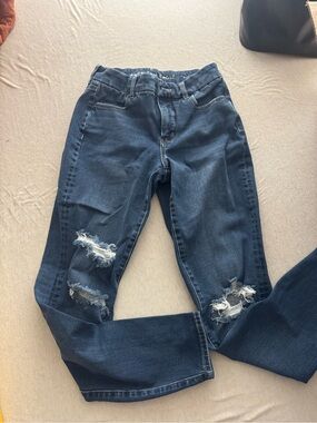 American Eagle Outfitters Women's Dark Blue Ripped Skinny Jeans